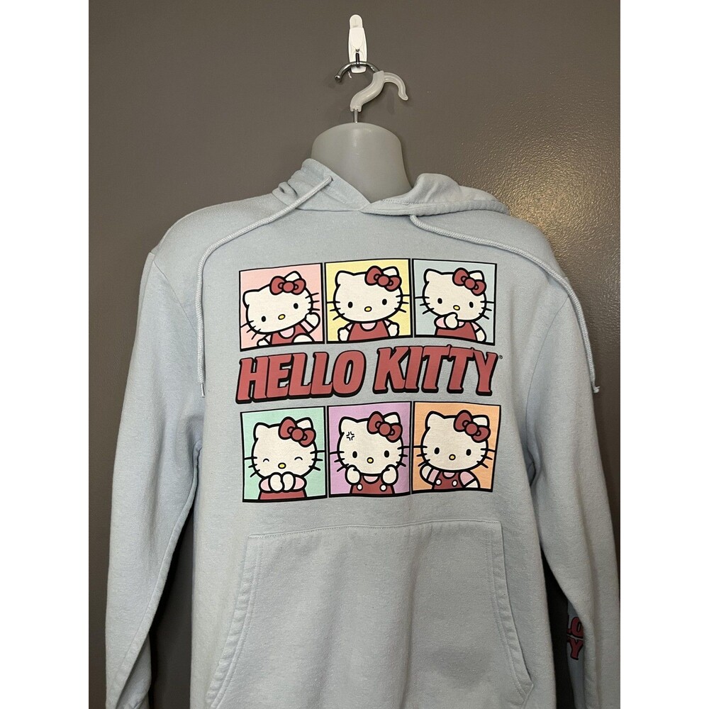 Hello Kitty Hoodie Sweatshirt Womens Large Blue Graphic Pullover Kawaii Fleece